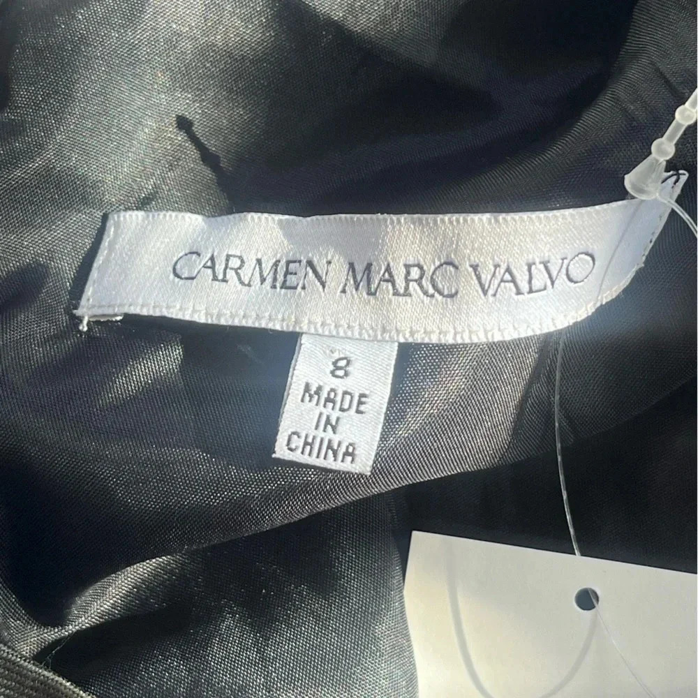 Carmen Marc Valvo Gray and Blue Floral Sleeveless Midi Dress Women Size‎ 8 - Picture 6 of 10